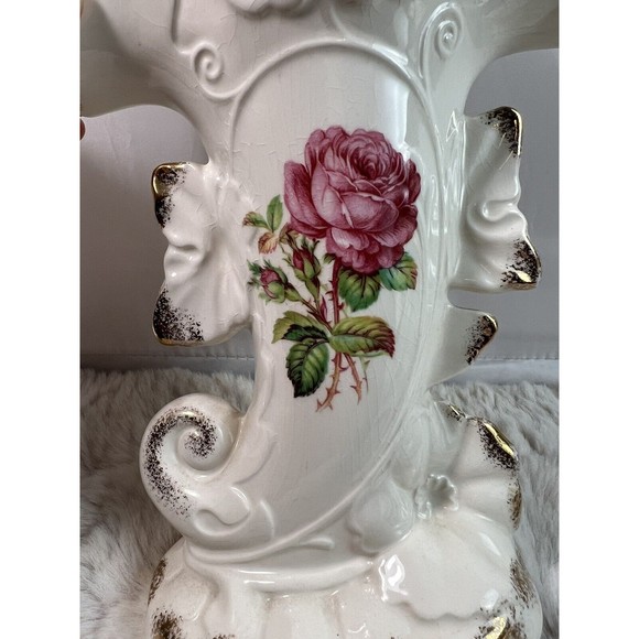 Sets Of VTG Crown‎ Potteries Co USA Horn Of Plenty Rose Vase Gold Trim Rare! - Picture 3 of 9